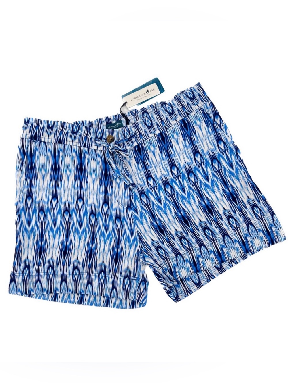 Caribbean Joe Blue Hue Ikat Print Rayon 4-Pocket Shorts Size Large, NWT - Picture 2 of 16